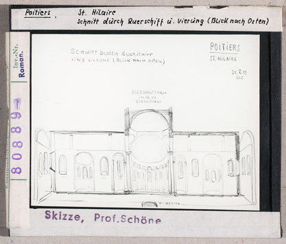 Vorschaubild Poitiers: Saint-Hilaire, Schnitt durch Querschiff und Vierung, Skizze Wolfgang Schöne 1959 